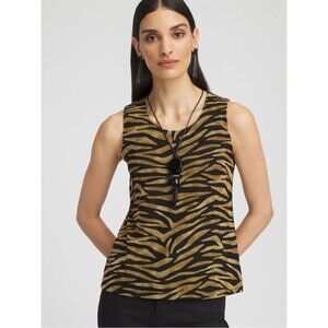 Chico’s Tiger Print Mesh Tank SZ 3 US XL  Scoop Neck Color Black